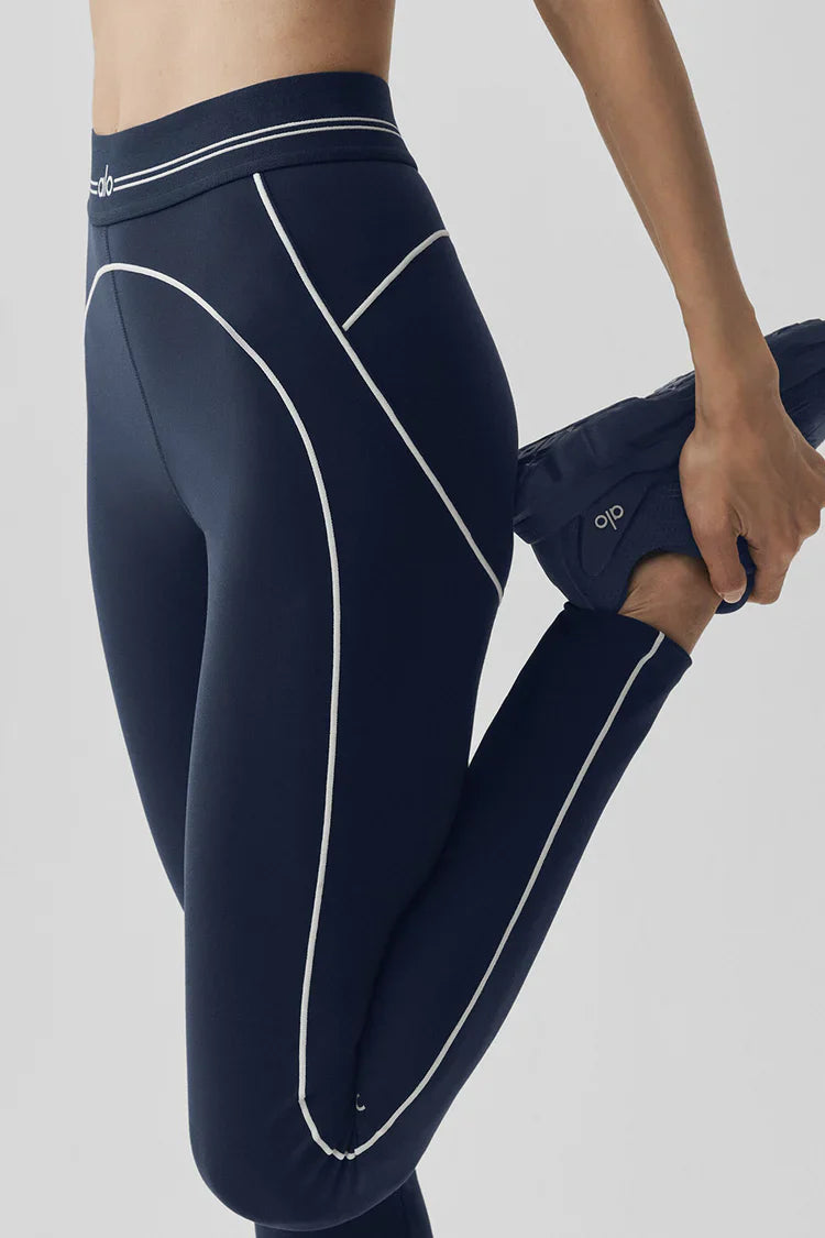 High-waisted jumpsuit with heart-shaped effect and navy blue airbrush print