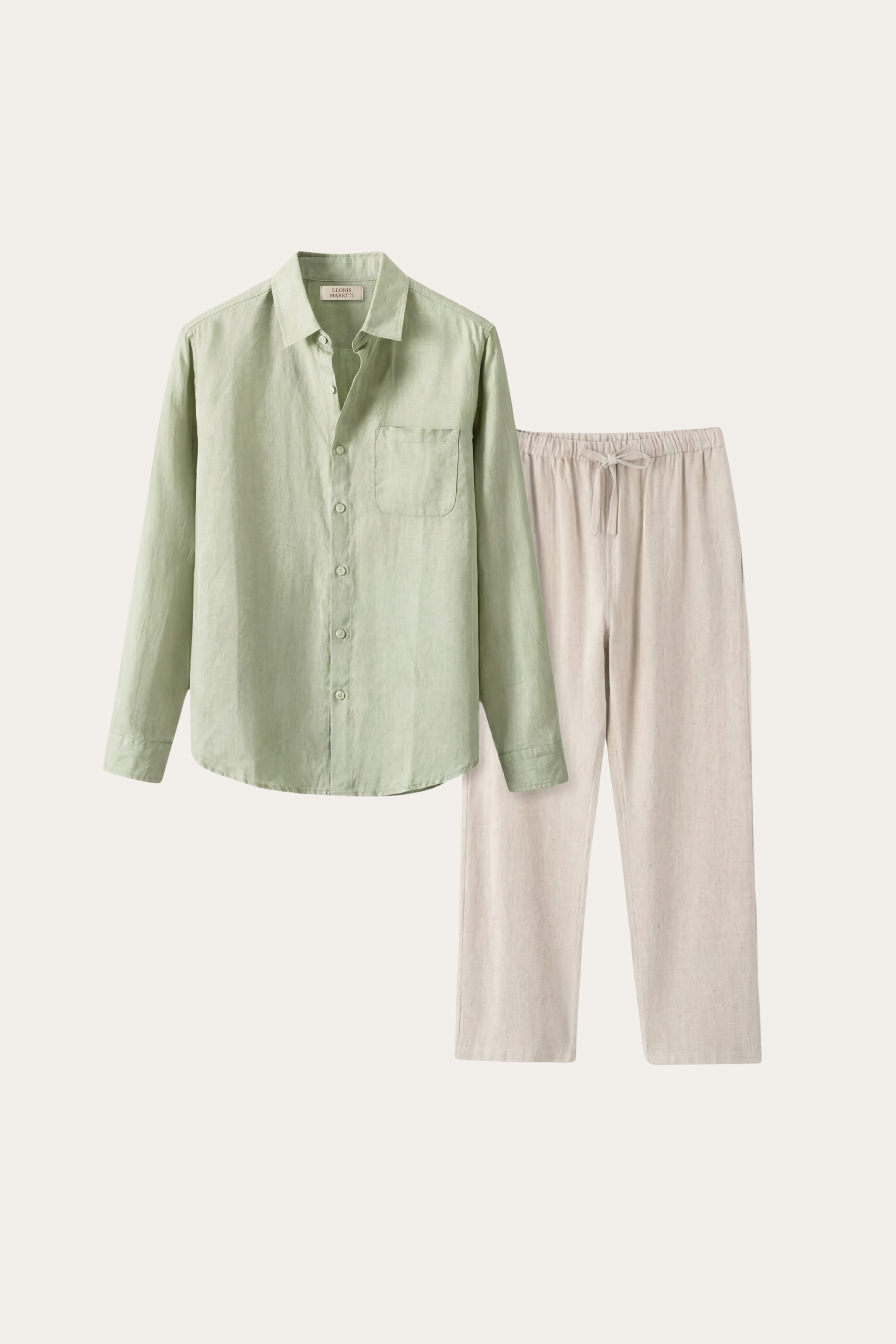 Pisa Completo Lino Manica Lunga Menta/Beige