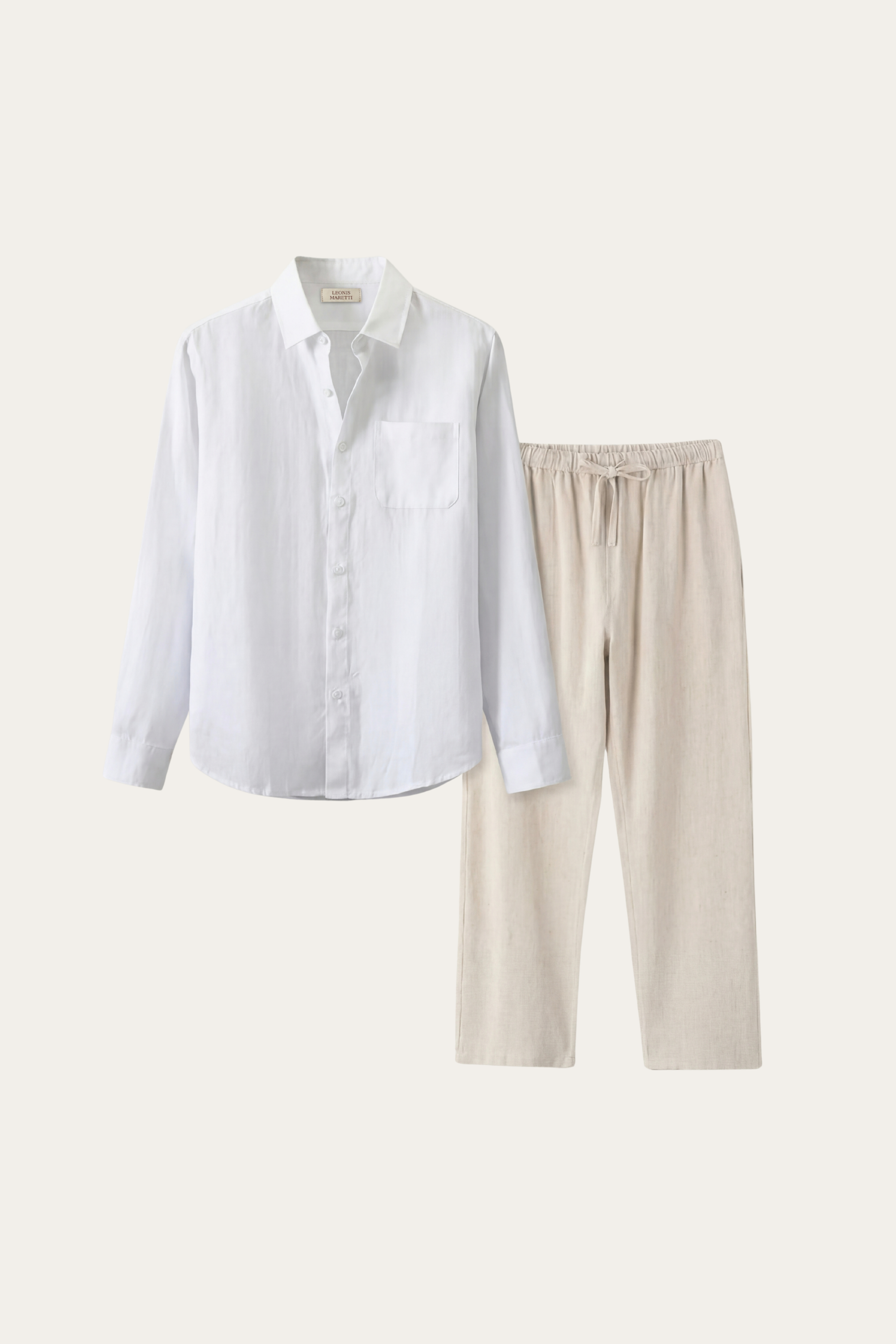 Pisa Linen Set Manica Lunga Bianco/Beige