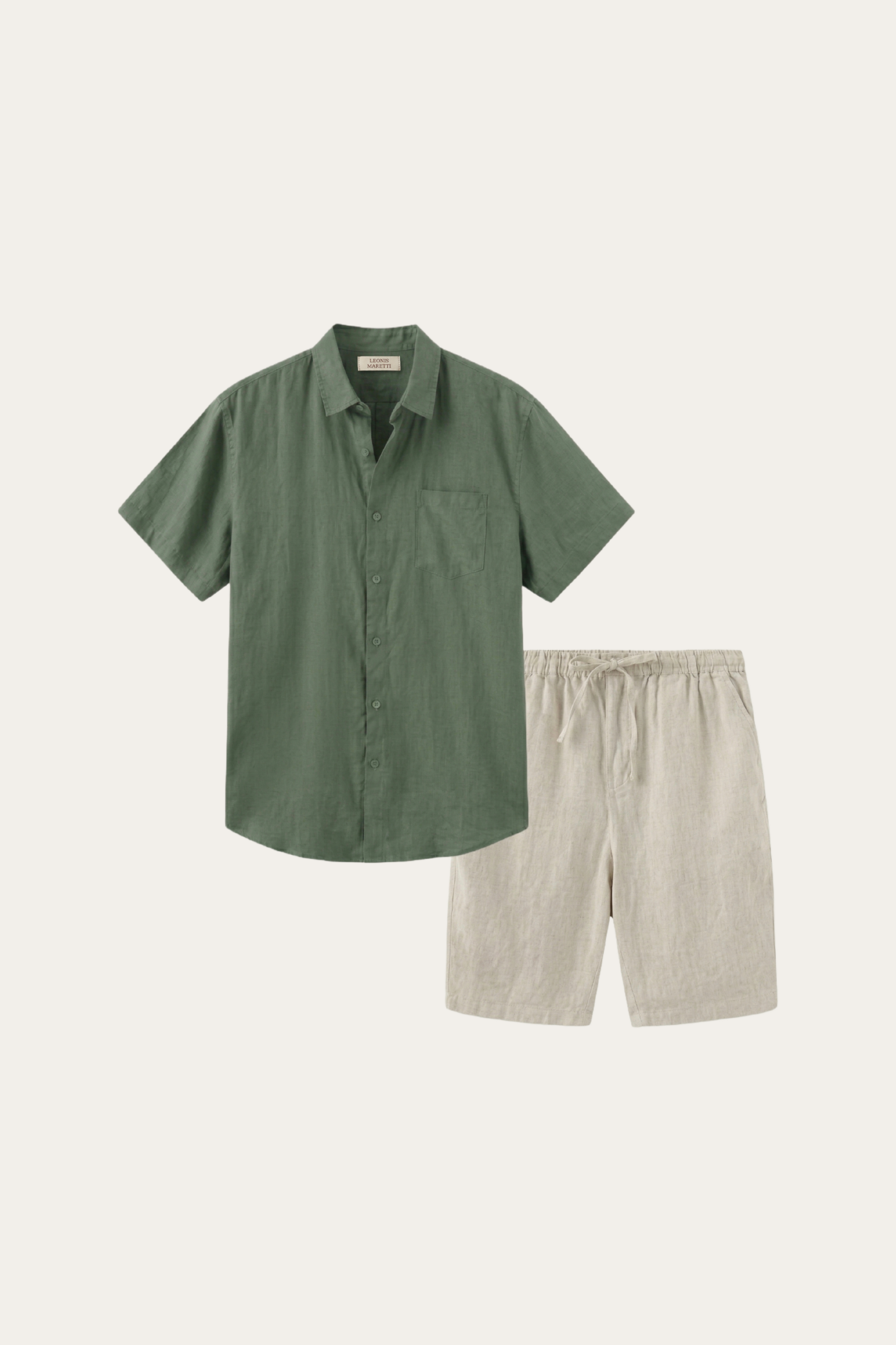 Camicia e Pantaloncini in Lino Verona Verde/Beige