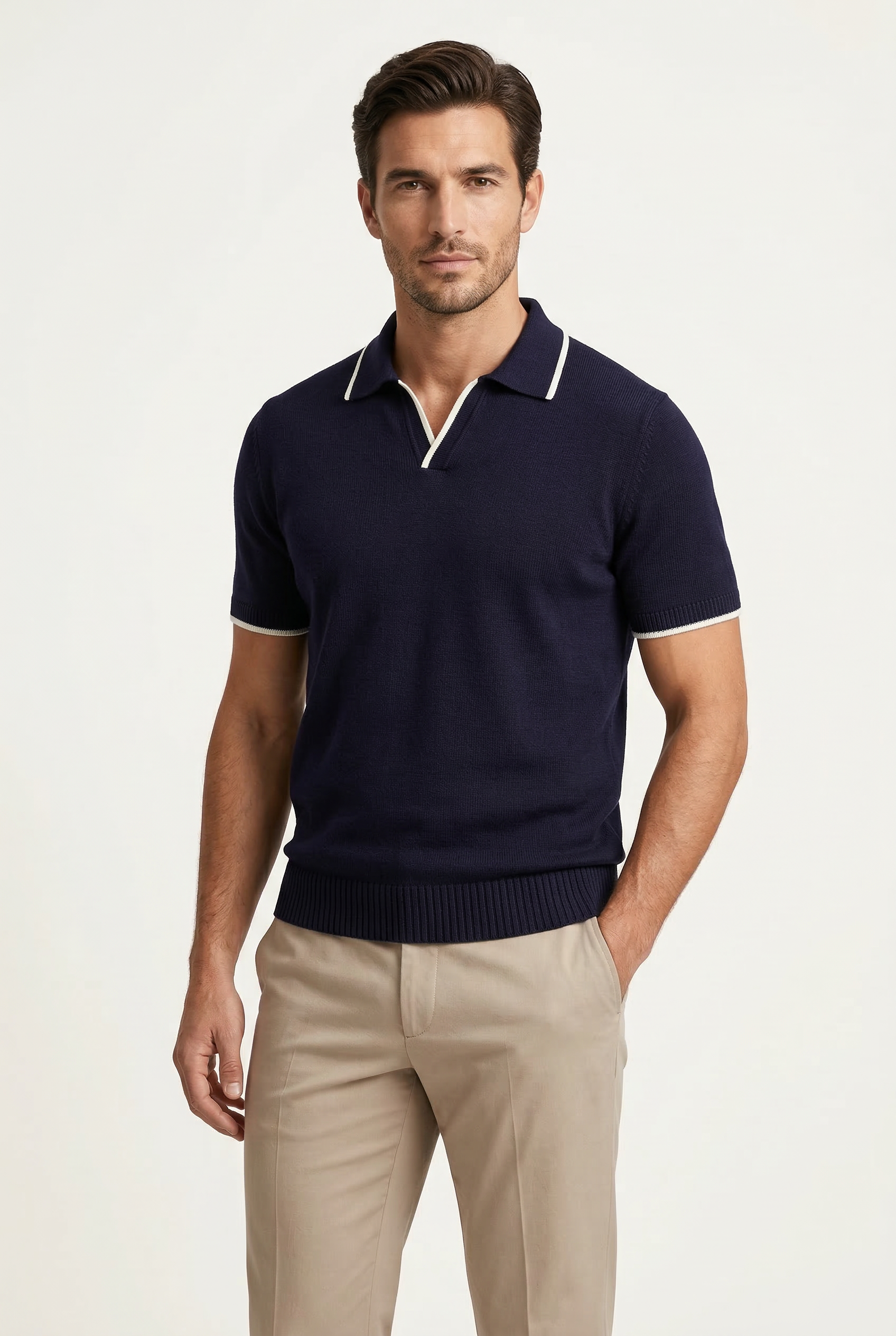 Rivoro Knitted Polo Navy